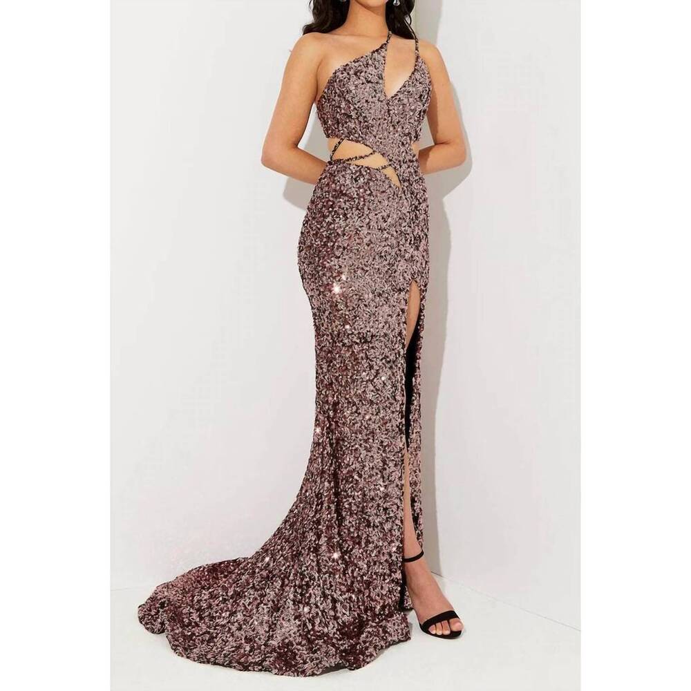NEW JASZ COUTURE cutout sequin prom dress in rose gold